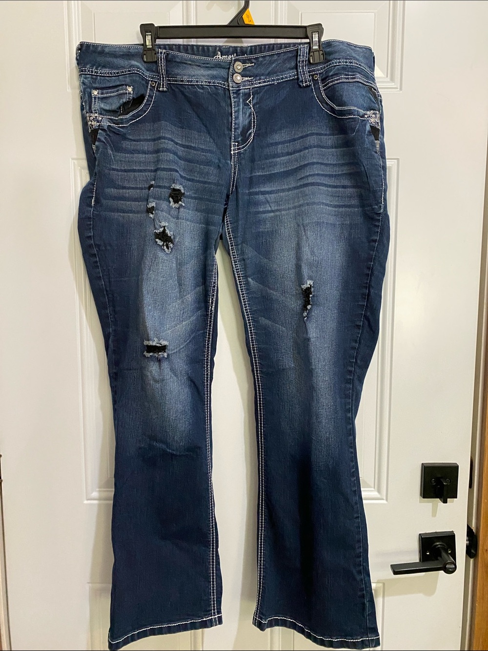 Amethyst Jeans Dark Indigo Boot Cut with Distressed Accents